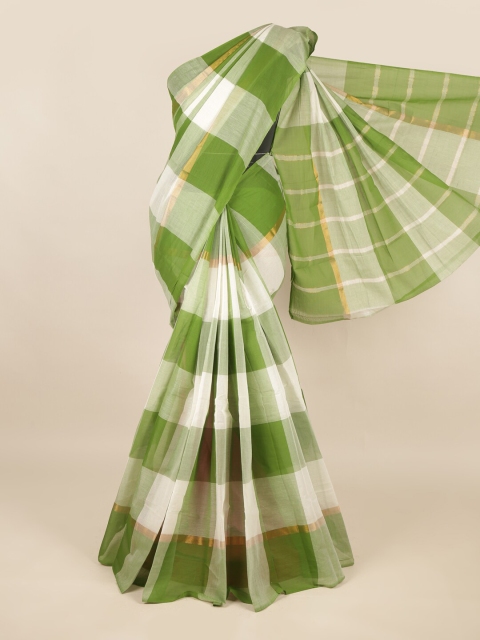 

Pothys Green & White Checked Zari Pure Cotton Saree