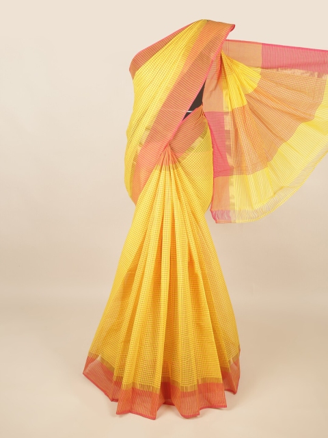 

Pothys Yellow & Pink Checked Pure Cotton Saree