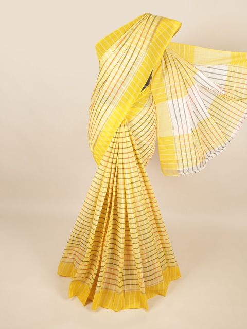 

Pothys Yellow & White Checked Pure Cotton Saree