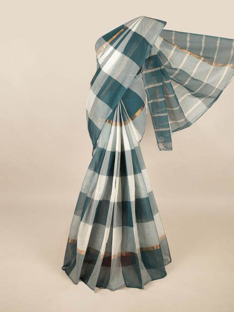 

Pothys Grey & White Checked Zari Pure Cotton Saree
