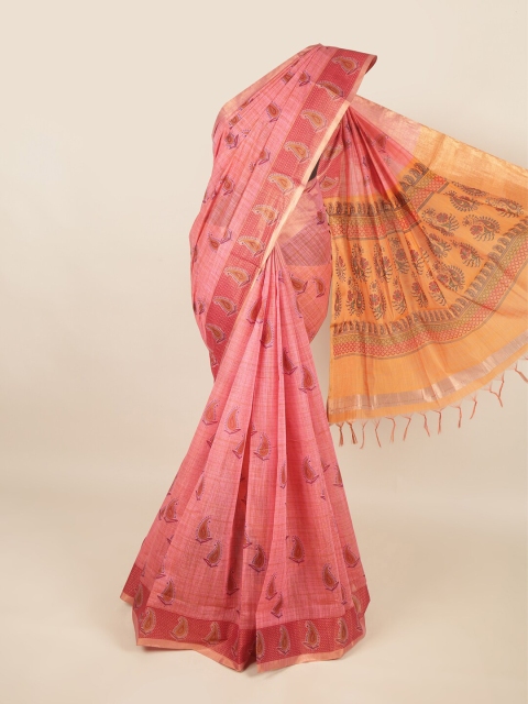 

Pothys Pink & Orange Ethnic Motifs Printed Silk Cotton Saree