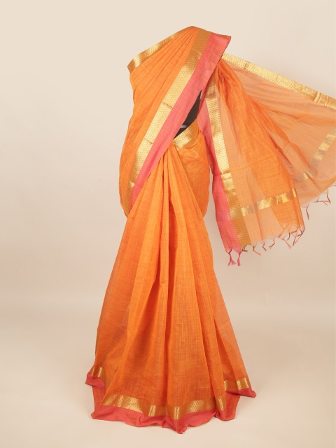 

Pothys Orange & Gold-Toned Woven Design Silk Cotton Saree