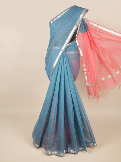 

Pothys Teal & Pink Zari Silk Cotton Saree