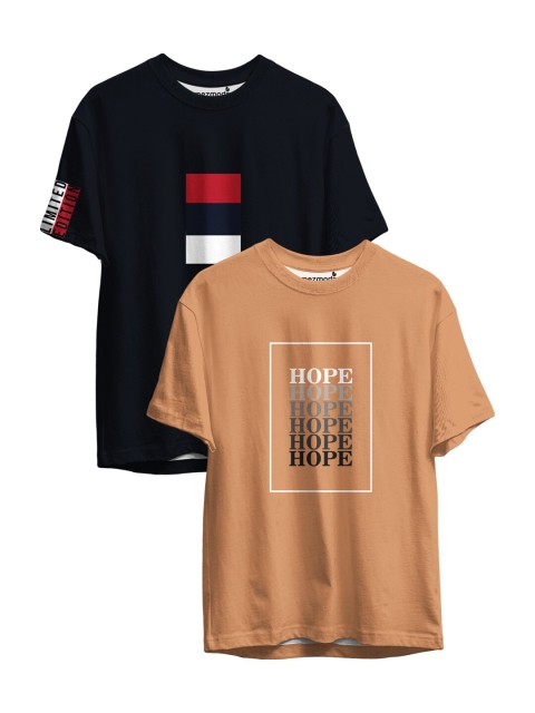 

mezmoda Boys Pack of 2 Navy Blue & Khaki Printed Round Neck T-shirt