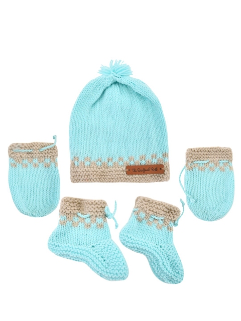 

The Original Knit Unisex Kids Sea Green & Grey handmade Cap, mittens and socks
