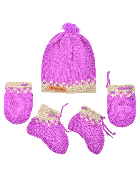 

The Original Knit Girls Purple Handmade Cap, Mittens and Socks
