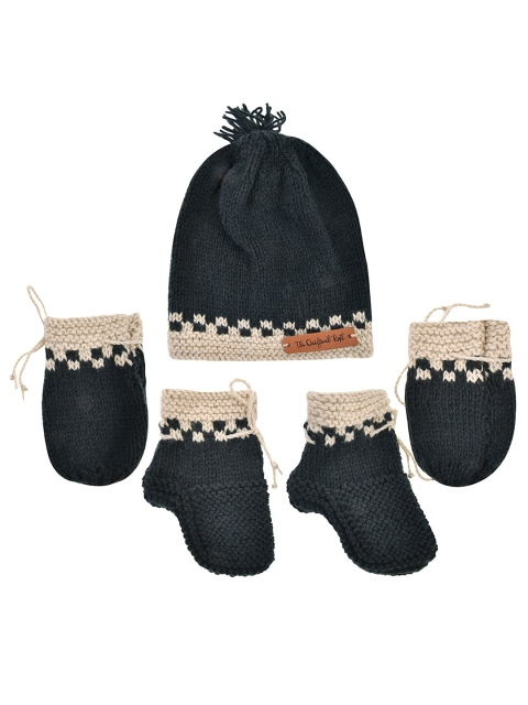 

The Original Knit Kids Grey & Beige Acrylic Beanie With Mittens & socks