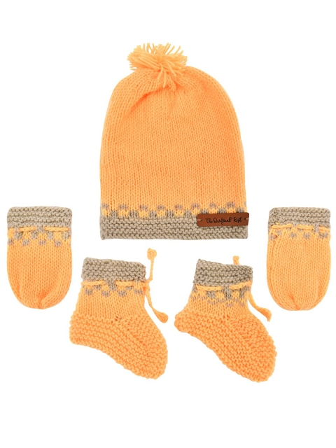 

The Original Knit Kids Yellow & Beige Handmade Acrylic Beanie With Mittens & Socks