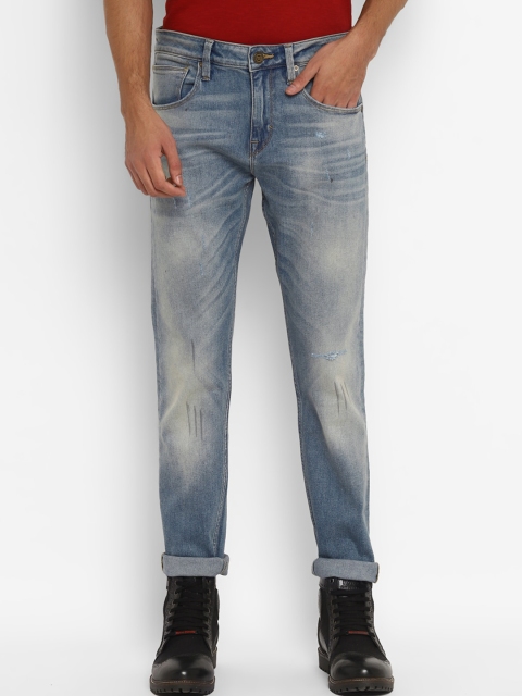 

Royal Enfield Men Blue Slim Fit Low Distress Heavy Fade Jeans