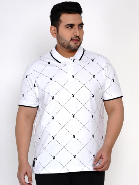 

Santonio Men White & Black Printed Polo Collar Cotton T-shirt