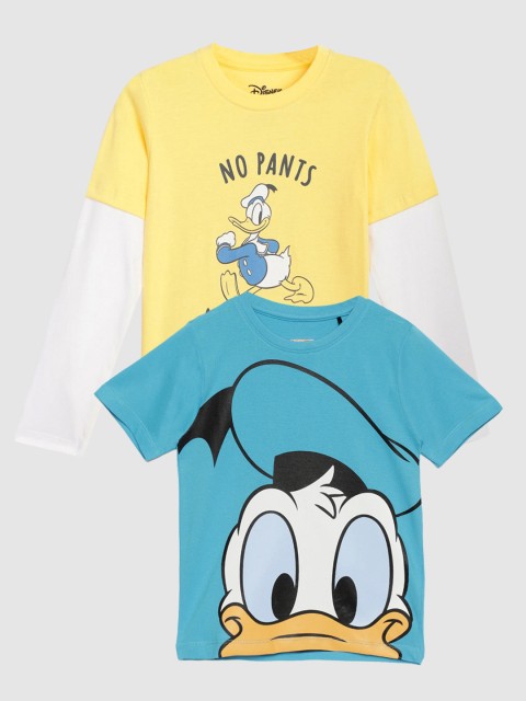 

YK Disney Boys Pack of 2 Blue & Yellow Donald Duck Printed Cotton Tshirts