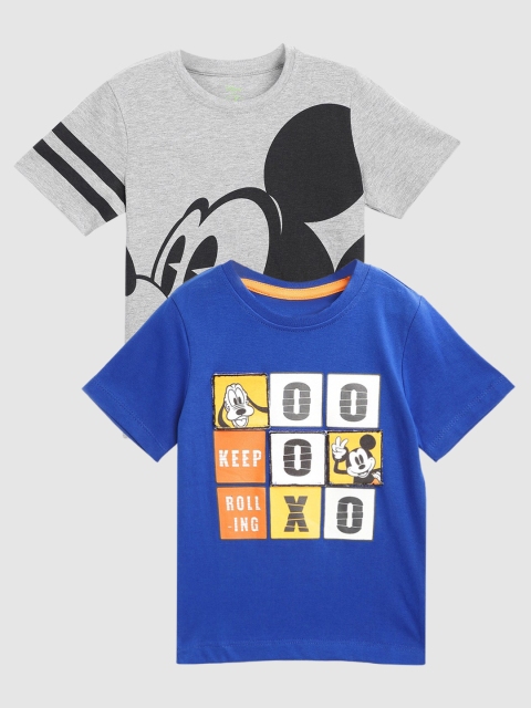 

YK Disney Boys Blue & Grey Set of 2 Mickey Mouse Printed T-shirt