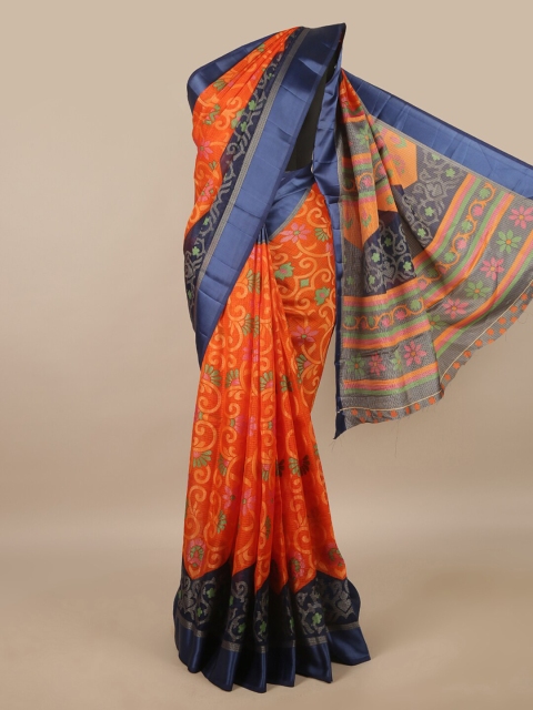 

Pothys Orange & Blue Floral Printed Saree