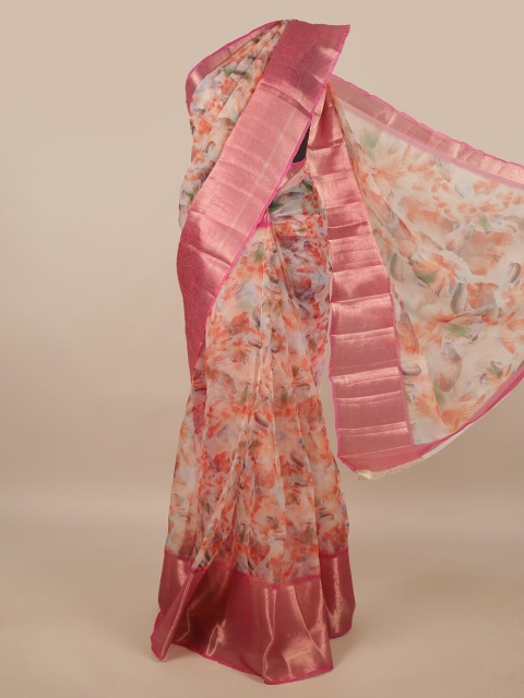 

Pothys Cream-Coloured & Pink Floral Saree