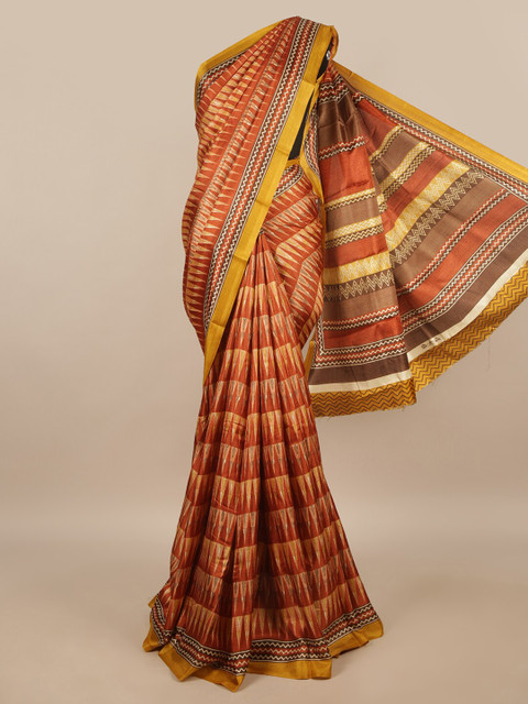 

Pothys Brown & Yellow Cotton Blend Saree