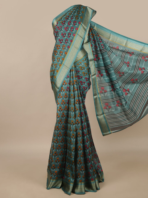 

Pothys Green & Pink Ethnic Motifs printed Zari Saree