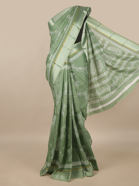 

Pothys Green & White Ethnic Motifs Printed Saree