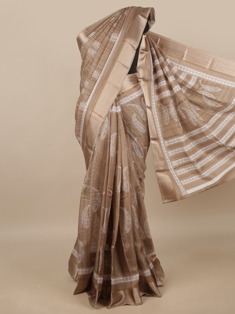

Pothys Brown & White Cotton Blend Saree