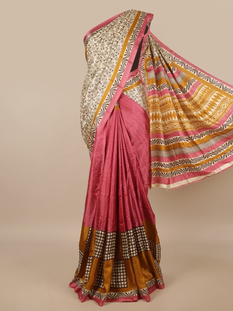 

Pothys Cream-Coloured & Pink Ethnic Motifs Saree