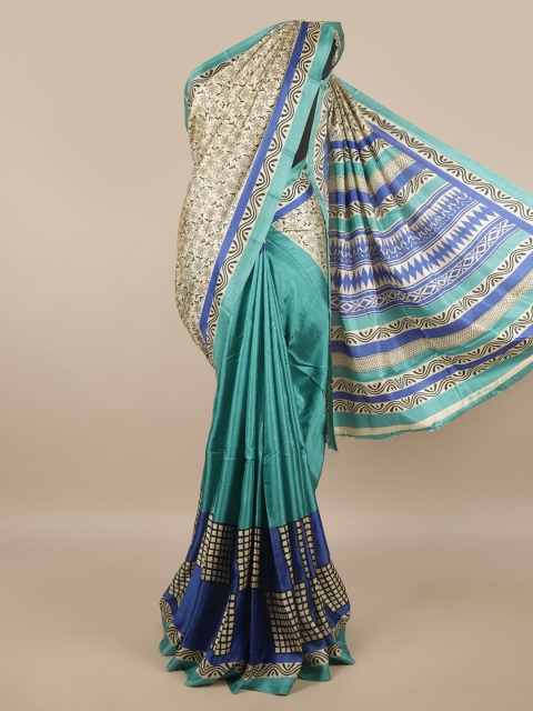 

Pothys Cream-Coloured & Blue Ethnic Motifs Saree