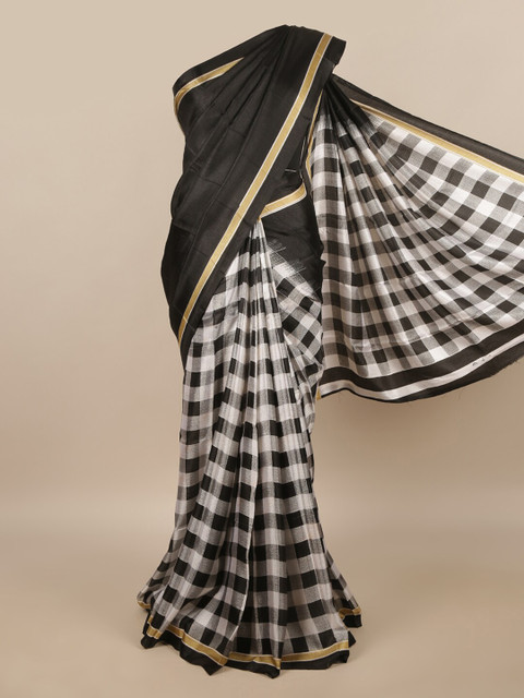 

Pothys Black & White Checked Cotton Blend Saree