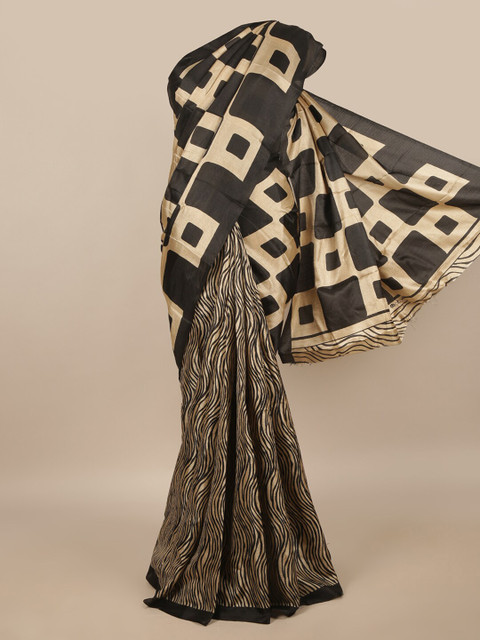 

Pothys Black & Beige Cotton Blend Saree