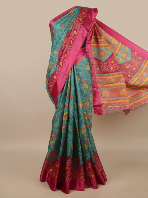 

Pothys Teal & Pink Floral Printed Saree