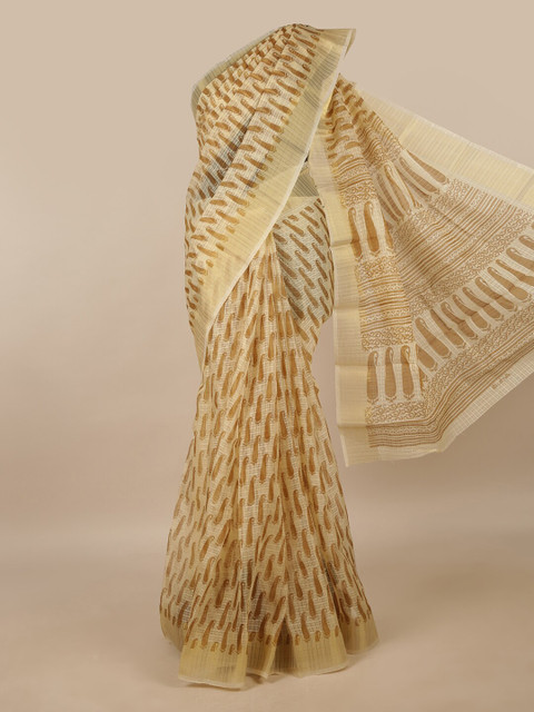 

Pothys Cream-Coloured & Brown Ethnic Motifs Saree