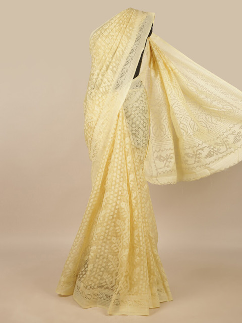 

Pothys Yellow & White Ethnic Motifs Saree