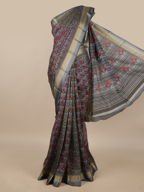 

Pothys Grey & Pink Floral Saree
