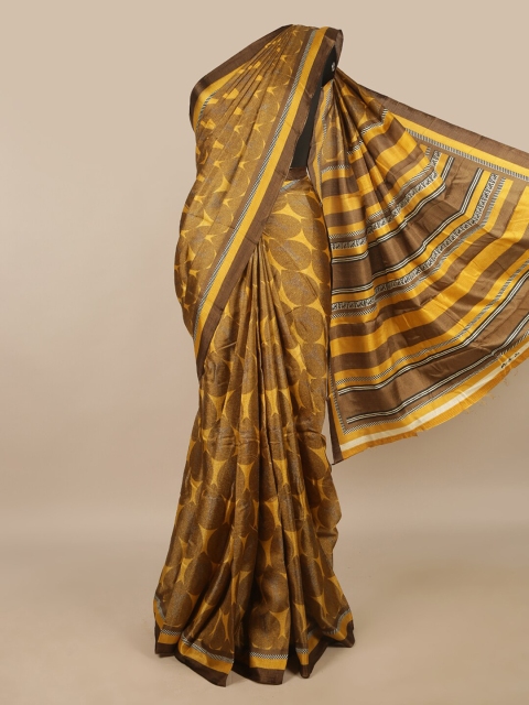 

Pothys Mustard & Brown Printed Cotton Blend Saree