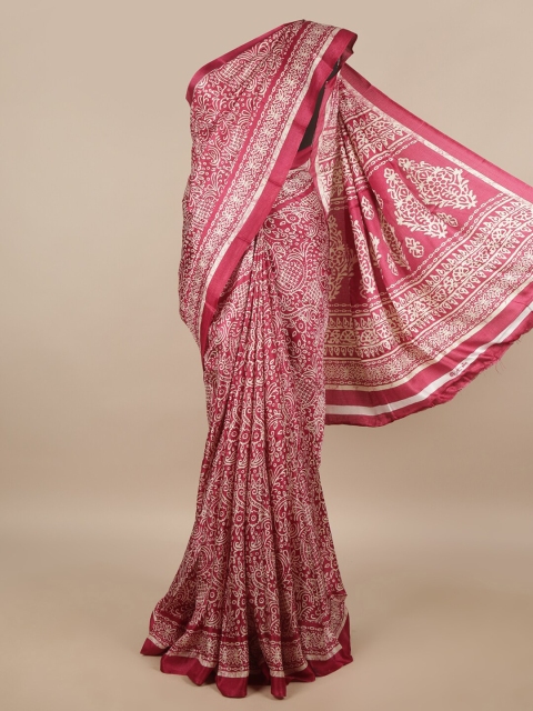 

Pothys Pink & White Ethnic Motifs Cotton Blend Saree