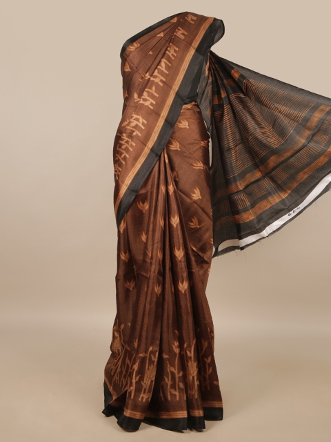

Pothys Brown & Gold-Toned Woven Design Cotton Blend Saree