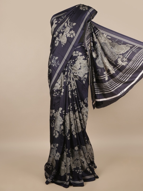 

Pothys Navy Blue & Grey Floral Printed Saree