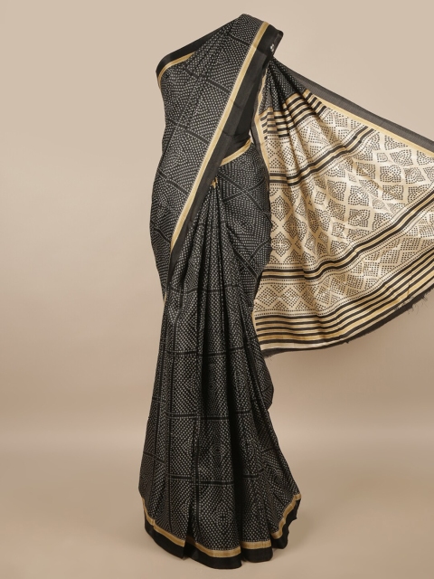 

Pothys Black & Gold-Toned Cotton Blend Woven Design Saree