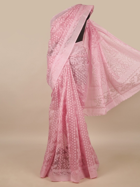 

Pothys Pink & White Ethnic Motifs Cotton Blend Saree