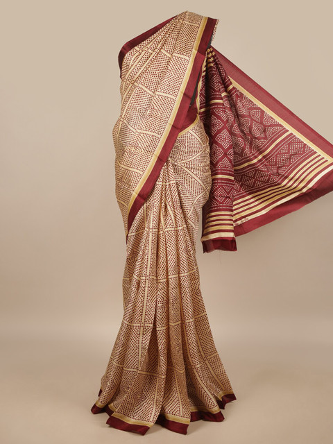 

Pothys Cream-Coloured & Maroon Printed Saree
