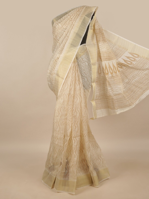 

Pothys Cream-Coloured & Gold-Toned Printed Saree