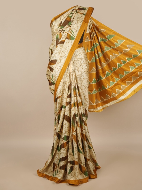 

Pothys Cream-Coloured & Mustard Floral Printed Saree