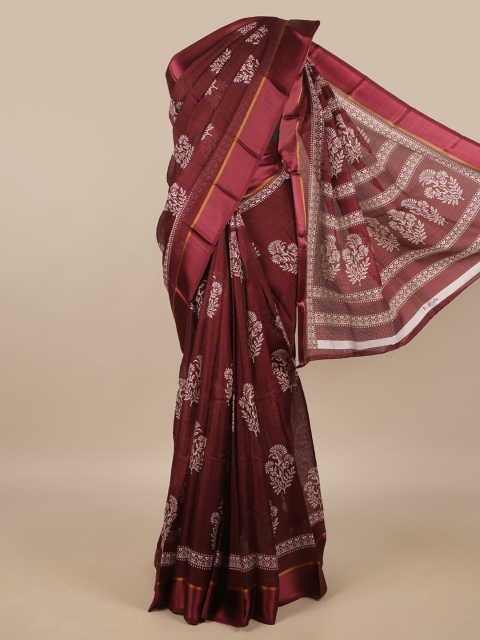 

Pothys Maroon & White Ethnic Motifs Cotton Blend Saree