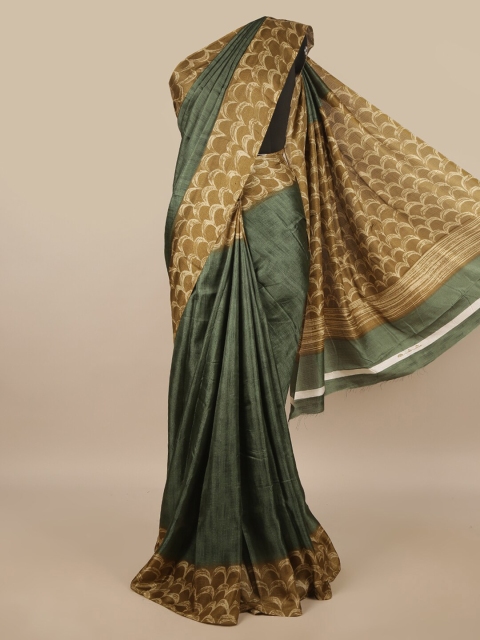 

Pothys Green & Brown Solid Cotton Blend Saree