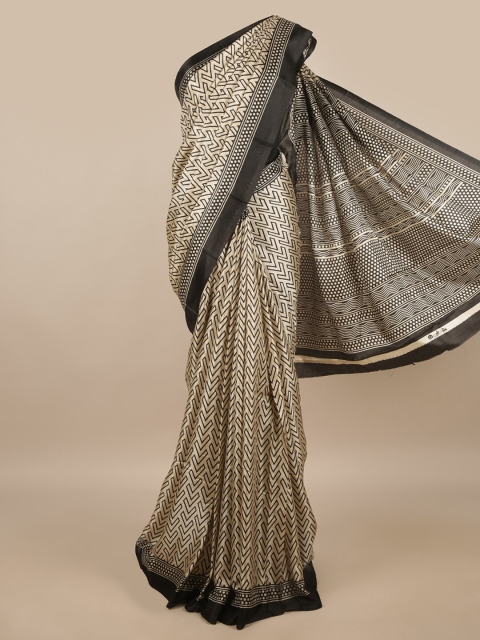 

Pothys Cream & Black Abstract Printed Saree