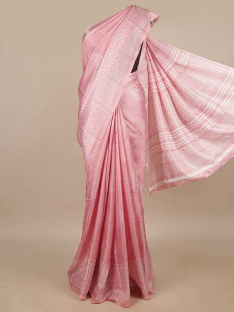 

Pothys Pink & White Floral Cotton Blend Saree