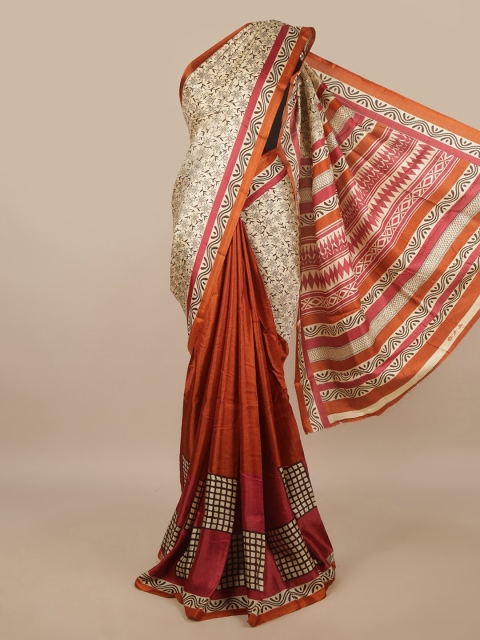 

Pothys Cream-Coloured & Red Floral Half and Half Saree