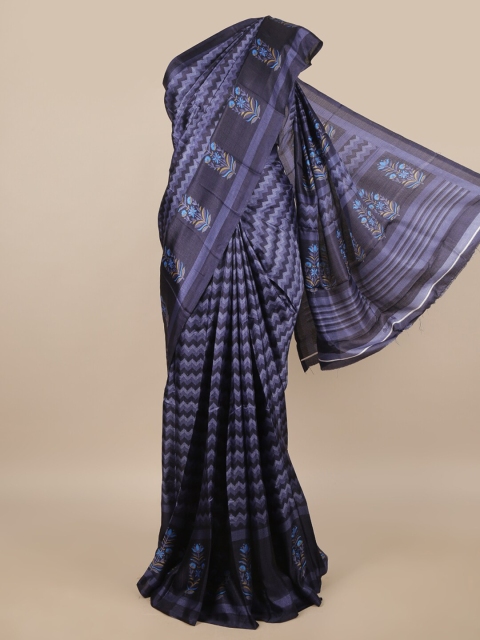

Pothys Blue & Mustard Floral Saree