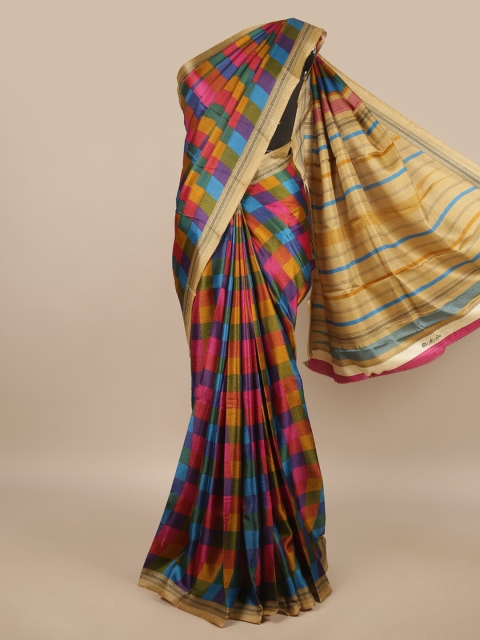 

Pothys Blue & Pink Striped Cotton Blend Saree