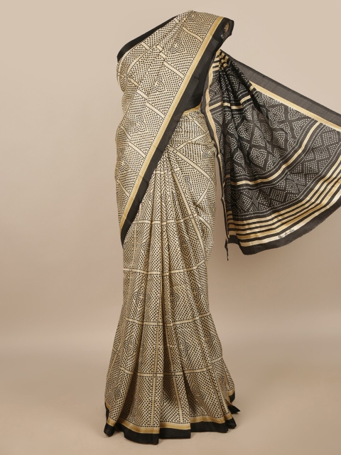 

Pothys Cream-Coloured & Black Cotton Blend Saree