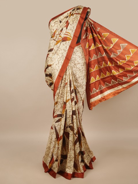 

Pothys Cream-Coloured & Orange Floral Saree