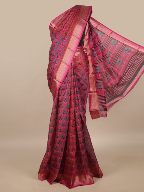 

Pothys Pink & Gold-Toned Floral Saree