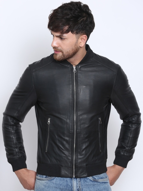 

Justanned Men Black Leather Lightweight Outdoor Open Front Jacket